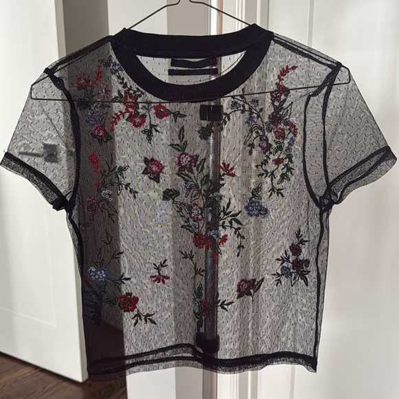 Urban Outfitters Black Sheer Top with Floral Embroidery - Picture 3 of 3
